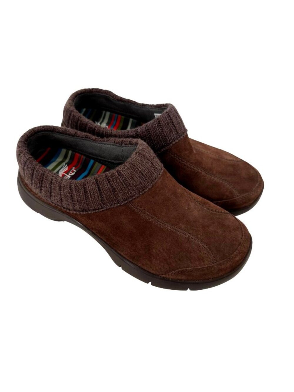 Dansko Womens Brown Slip-On Suede Shoes With Knit Trim Size 37/6.5-7 US